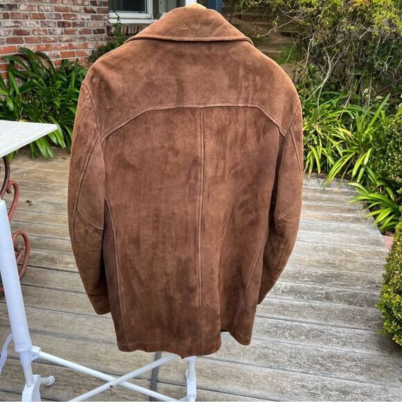 VINTAGE 70s McGregor Coat Whiskey Brown Suede Leather Bomber Barn Jacket | Sz 44 - Picture 3 of 14